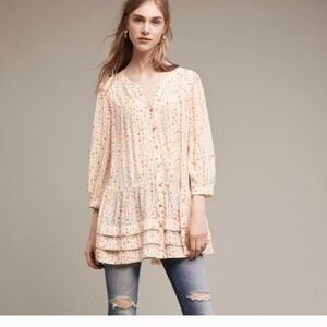 ANTHROPOLOGIE  Mave Paccia Buttondown Geometric Ruffle Tunic